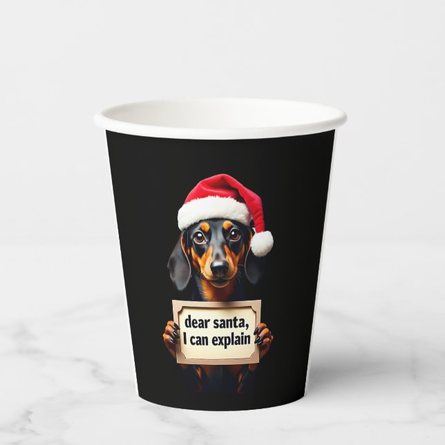 Vasos De Papel Funny Dachshund Christmas Dear Santa I Can Explain (Anverso)