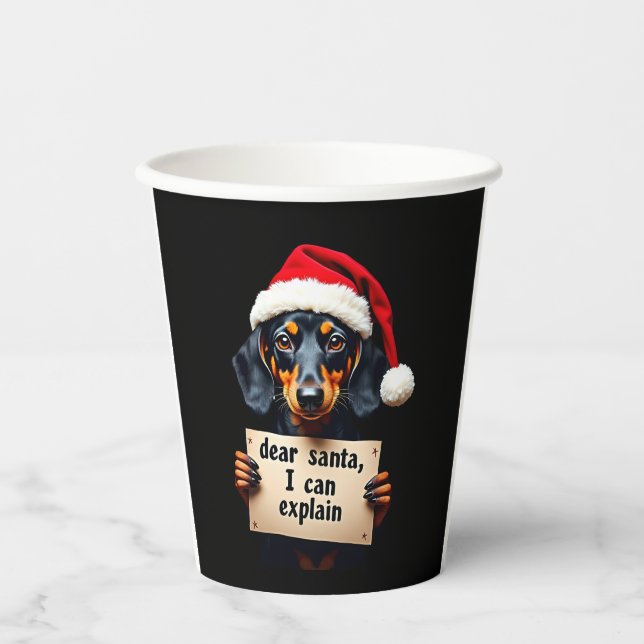 Vasos De Papel Funny Dachshund Christmas Dear Santa I Can Explain (Anverso)