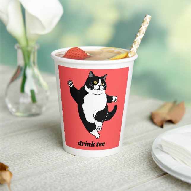 Vasos De Papel Funny Dancing Cat Paper Mug – Cute Black & White C (in situ)