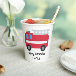 Vasos De Papel Funny Dino impulsa el motor de bomberos de vuelta 