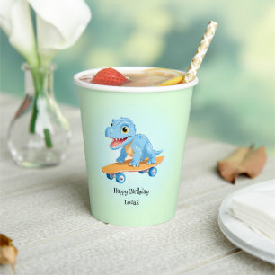Vasos De Papel Funny dinosaur Skateboard Niños de fiesta de cumpl