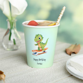 Vasos De Papel Funny dinosaur Skateboard Niños de fiesta de cumpl