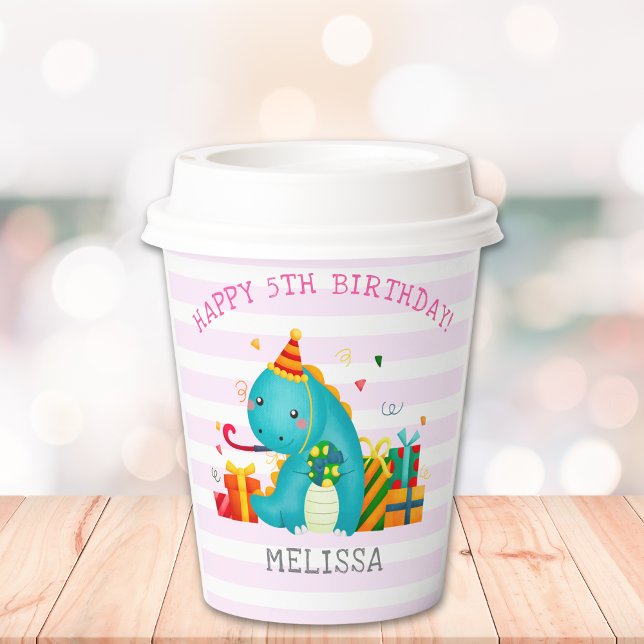 Vasos De Papel Funny Dinosaur Stomp Chomp and roar Birthday Girl (Subido por el creador)