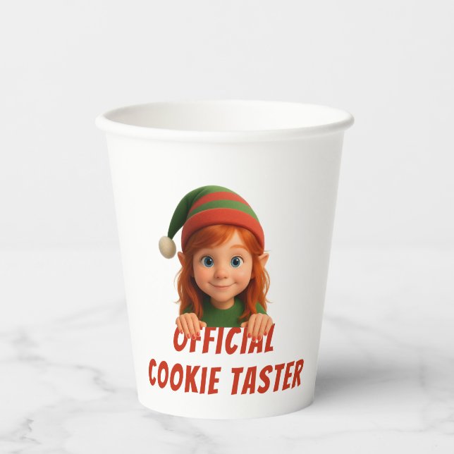 Vasos De Papel Funny Elf Faces | Official Cookie Tester Christmas (Anverso)