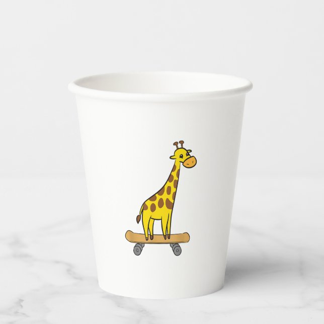Vasos De Papel Funny Giraffe Lover Giraffe Skateboard (Anverso)