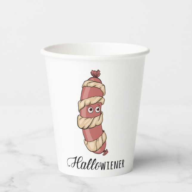 Vasos De Papel Funny Halloween Hotdog Mummy Hallowiener Pun (Anverso)