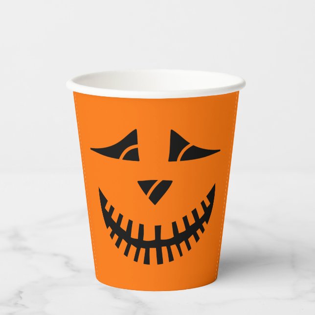Vasos De Papel Funny Naranja Black Pumpkin Face Halloween (Anverso)