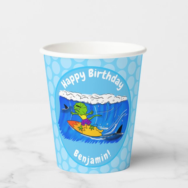 Vasos De Papel Funny personalizado de surf con lagarto frito (Anverso)