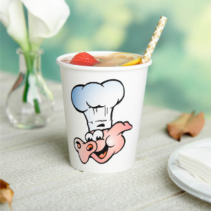 Vasos De Papel Funny Personalizado Pig Chef con Gorra