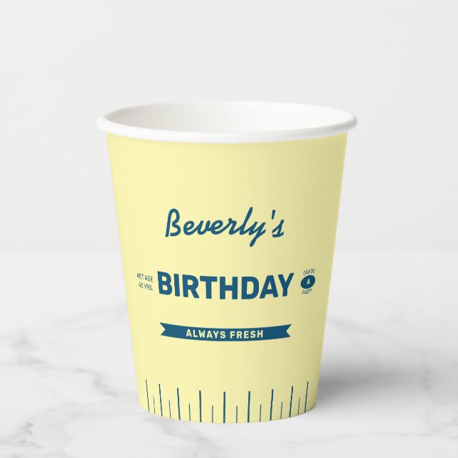 Vasos De Papel Funny Retro Butter Stick Blue Birthday Paper Cups (Anverso)