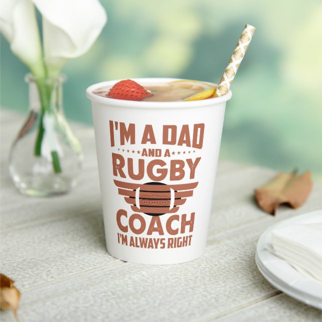 Vasos De Papel Funny Rugby Dad y Rugby Coach (in situ)