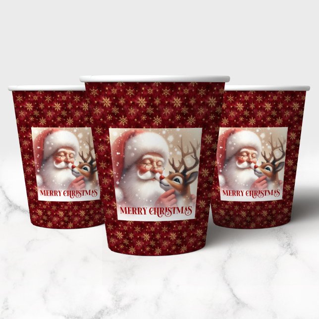Vasos De Papel Funny Santa and Red Nose Rudolph Christmas Party  (Funny Santa and Red Nose Rudolph Christmas Party Cups)
