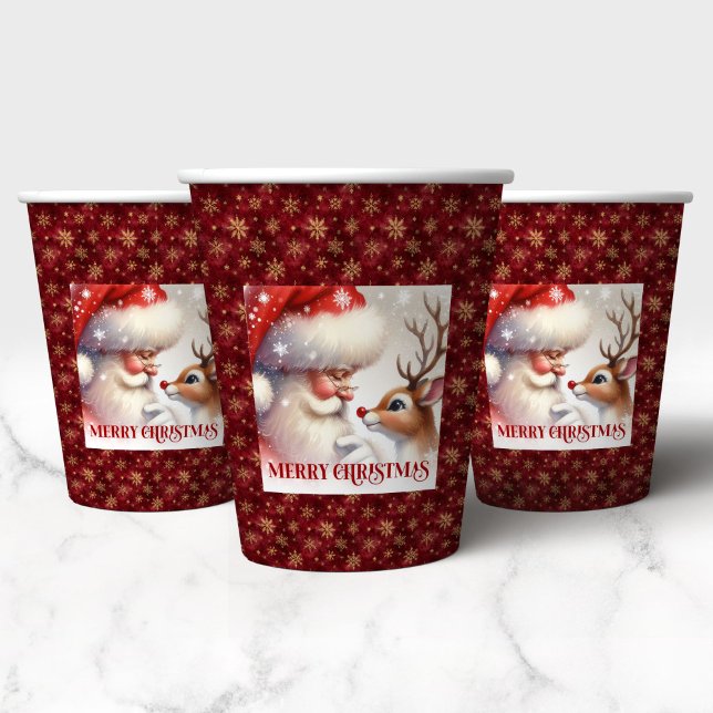 Vasos De Papel Funny Santa and Red Nose Rudolph Holiday Party Cup (Funny Santa and Red Nose Rudolph Holiday Party Cups)