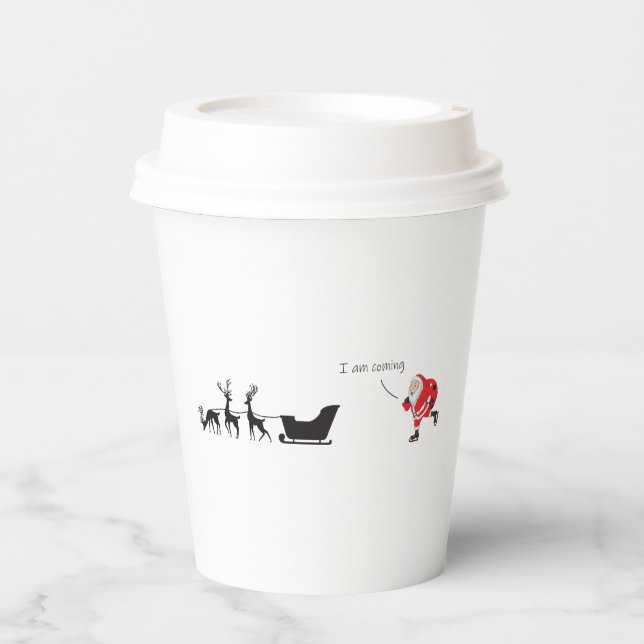 Vasos De Papel Funny santa 'I am coming' for sleigh (Anverso)