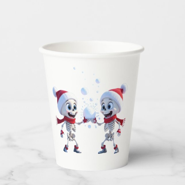 Vasos De Papel Funny Santa Skeletons Having a Snowball Fight  (Anverso)