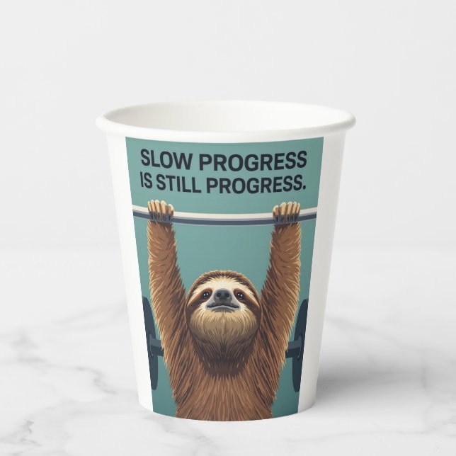 Vasos De Papel Funny Sloth Gym Motivation Poster - Slow Progress  (Anverso)