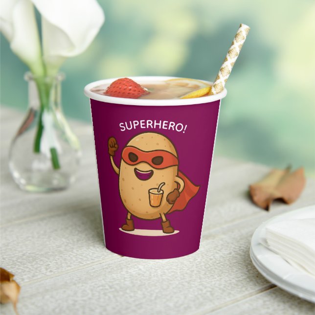 Vasos De Papel Funny Superhero Potato Cartoon 8oz Paper Cup (in situ)