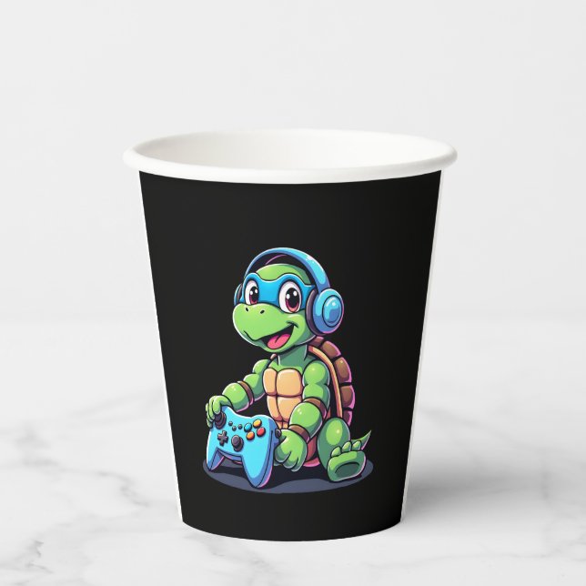 Vasos De Papel Funny Turtle Gamer Gaming Turtles Video Game (2) (Anverso)