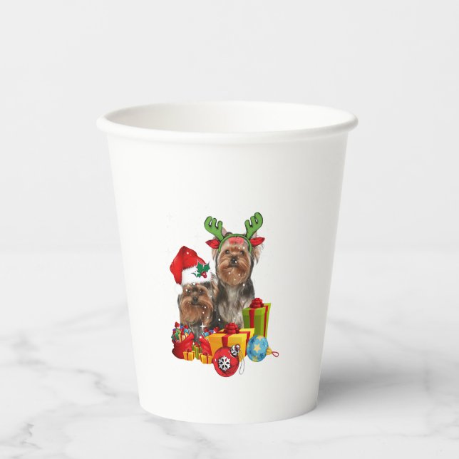 Vasos De Papel Funny Yorkshire Terrier navidades (Anverso)