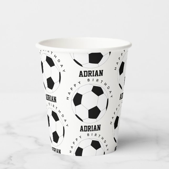 Vasos De Papel Fútbol baloncesto nombre personalizado cumpleaños (Anverso)
