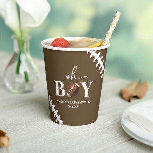 Vasos De Papel Fútbol Oh Boy Brown White Baby Shower