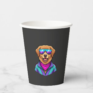 Vasos De Papel Gafas de sol de perro lindas arte retro neón_1