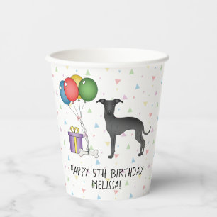 Vasos De Papel Galgo Italiano Negro Perro Bonito - Feliz Cumpleañ