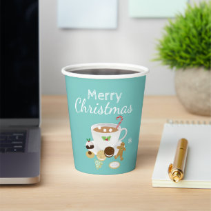 Vasos De Papel Galletas de navidad y chocolate caliente       