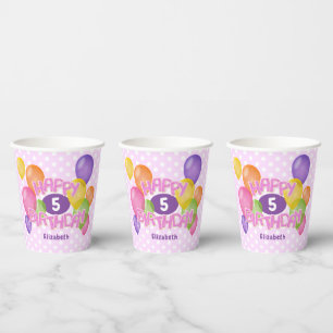 Vasos De Papel galletas rosadas de cumpleaños felices con globos
