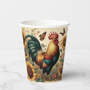 Vasos De Papel Gallo de pollo cosechado estético y flor silvestre