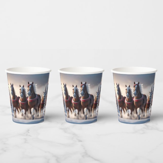Vasos De Papel Gallopando a través de la nieve: los caballos mági (Multi)