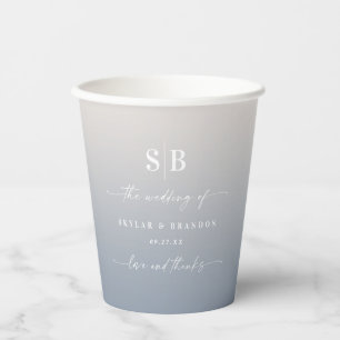 Vasos De Papel Gárdenas de ocmbre suave y Boda azul turbio monogr