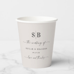 Vasos De Papel Gardenia de color sólido simple monograma Boda bla