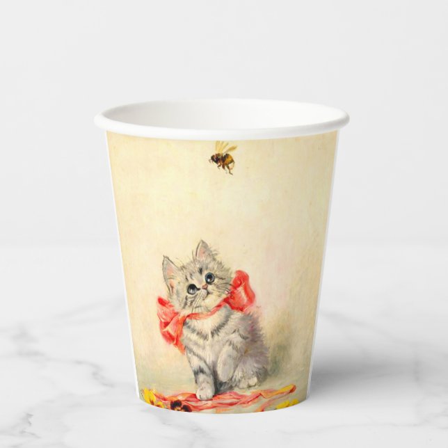 Vasos De Papel Gatito con cinta roja (Anverso)