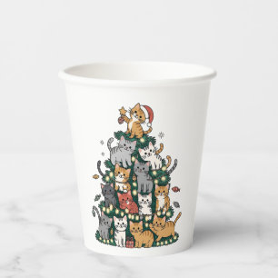 Vasos De Papel Gatito Divertido Árbol de Navidad Gato Mascota Ama