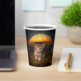 Vasos De Papel Gatito en la lluvia