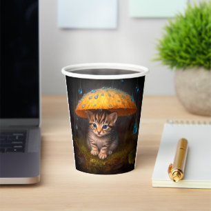 Vasos De Papel Gatito en la lluvia