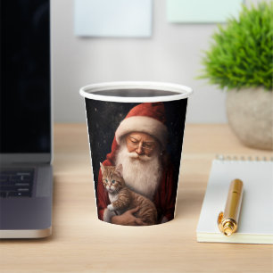 Vasos De Papel Gato abisinio con la festividad de Santa Claus Nav