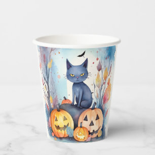 Vasos De Papel Gato Azul Oriental de Halloween con Calabazas Espe