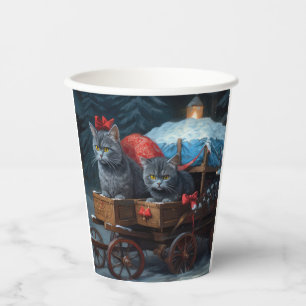 Vasos De Papel Gato Azul Oriental Nieve Trineo Decoración Navidad