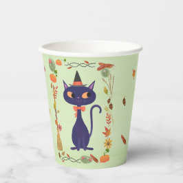 Vasos De Papel Gato bruja de Halloween lindo verde