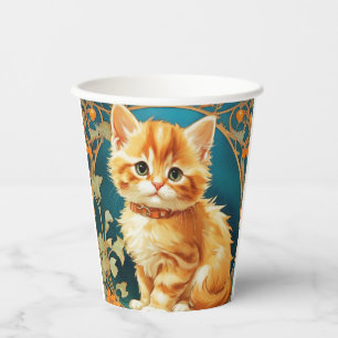 Vasos De Papel Gato de Alphonse Mucha Art Nouveau