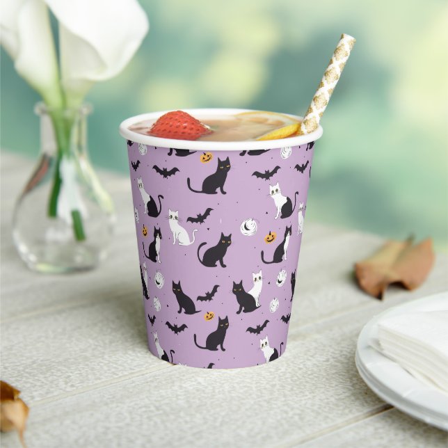 Vasos De Papel gato de Halloween morado (in situ)