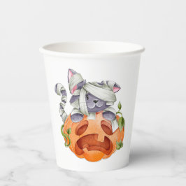 Vasos De Papel Gato de Halloween y calabaza