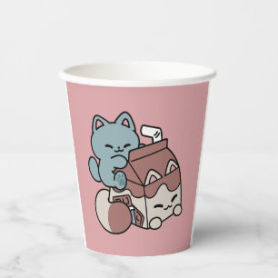 Vasos De Papel Gato de Leche Chocolate Kawaii – Bebida Acogedora 