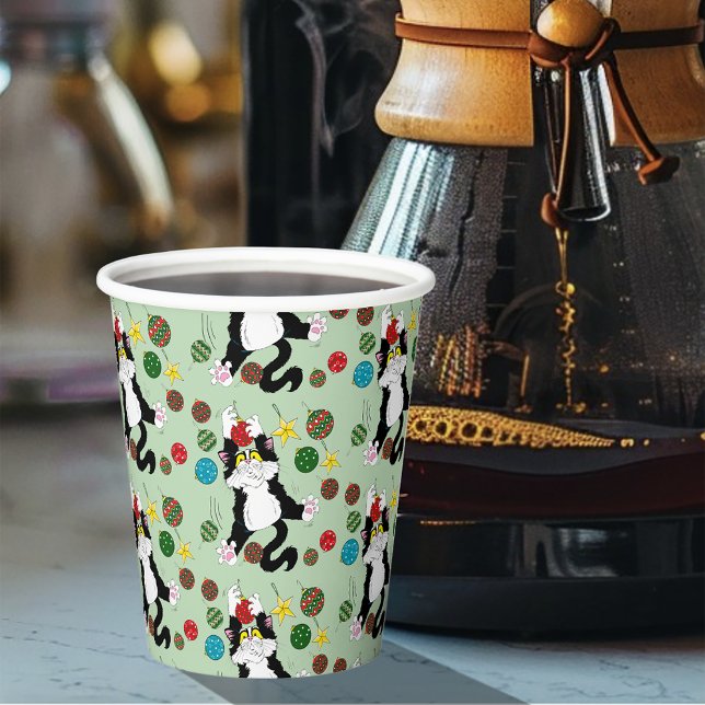Vasos De Papel Gato de Navidades blancos tuxedo (Subido por el creador)