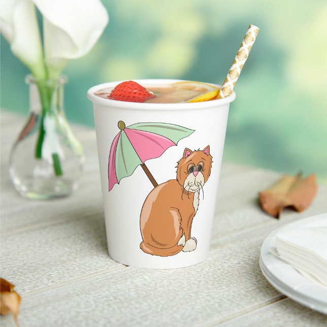 Vasos De Papel Gato de playa con paraguas rosado y verde (Subido por el creador)