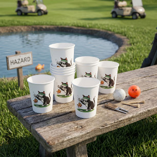 Vasos De Papel Gato Divertido Golfista Pescando Peligro de Agua