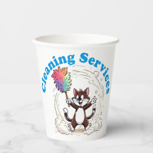 Vasos De Papel Gato Divertido Limpiándose con Cepillo de Plumas C
