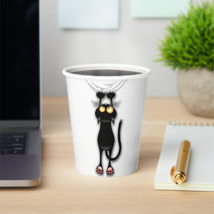 Vasos De Papel Gato divertido personaje rascando tela